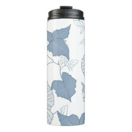 Witte achtergrond Delicate Blauwe Japanse Bloemen Thermosbeker