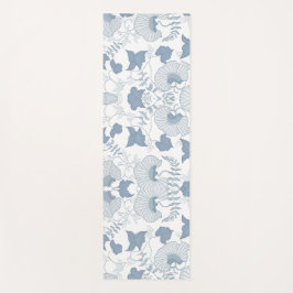 Witte achtergrond Delicate Blauwe Japanse Bloemen Yogamat