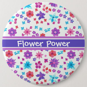 Witte achtergrond Flower-Power knop Ronde Button 6,0 Cm