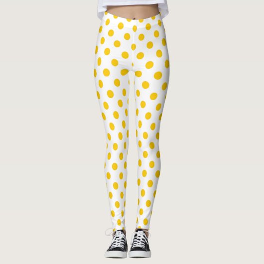 Witte achtergrond gele stippen leggings (Voorkant)