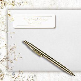 Witte Achtergrond Gouden Schrift Elegant Adres Etiket