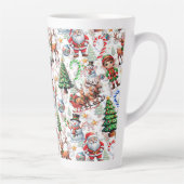 Witte Achtergrond Kerst Decoratiepatroon Latte Mok (Rechts)