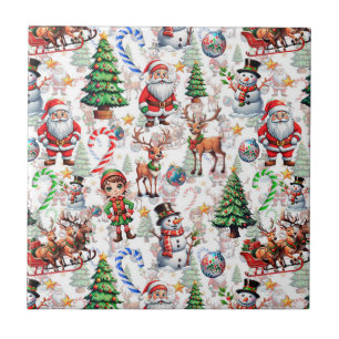 Witte Achtergrond Kerst Decoratiepatroon Tegeltje