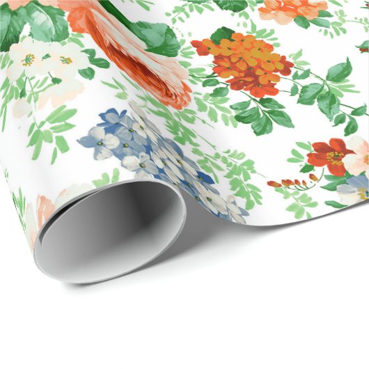 Witte achtergrond kleurrijke bloemen cadeaupapier (Rol Hoek)