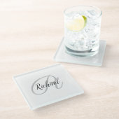 Witte achtergrond met monogram glazen onderzetter (Schuin)