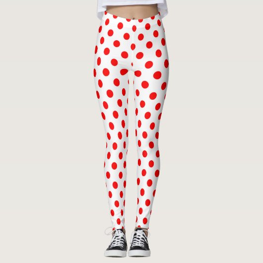 Witte achtergrond Rode stippen Leggings (Voorkant)