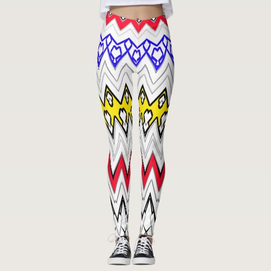 Witte achtergrond zigzag multi kleur Legging ontwe (Voorkant)