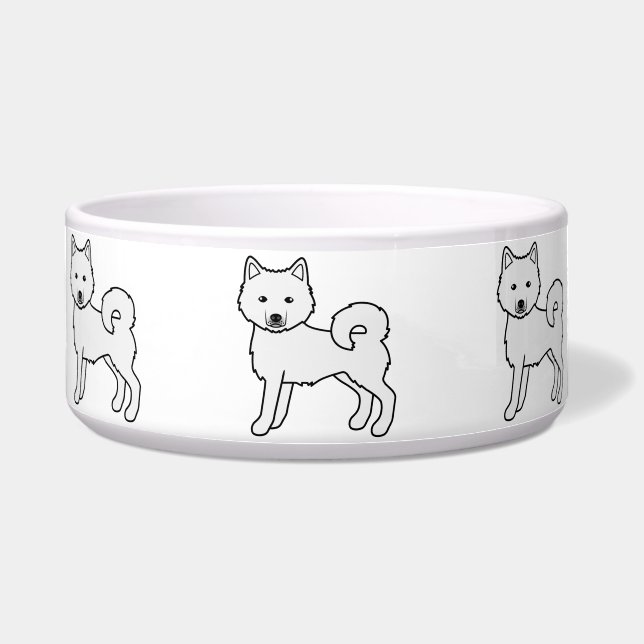 Witte Alaskan Malamute Schattige Cartoon Honden Voerbakje (Voorkant)