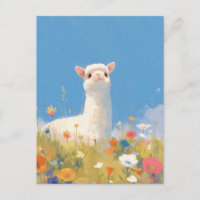 Witte Alpaca in Kleurrijke Bloemenweide