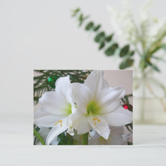 Witte amaryllis en kerstboom briefkaart (Staand voorkant)
