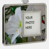 Witte amaryllis en kerstboom verzilverd kader ornament (Rechts)