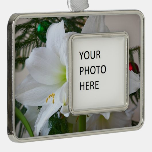 Witte amaryllis en kerstboom verzilverd kader ornament (Rechts)