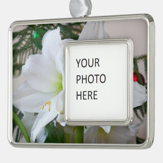 Witte amaryllis en kerstboom verzilverd kader ornament (Links)
