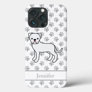 Witte Amerikaanse Bulldog Cartoonhond & Naam iPhone 13 Pro Hoesje