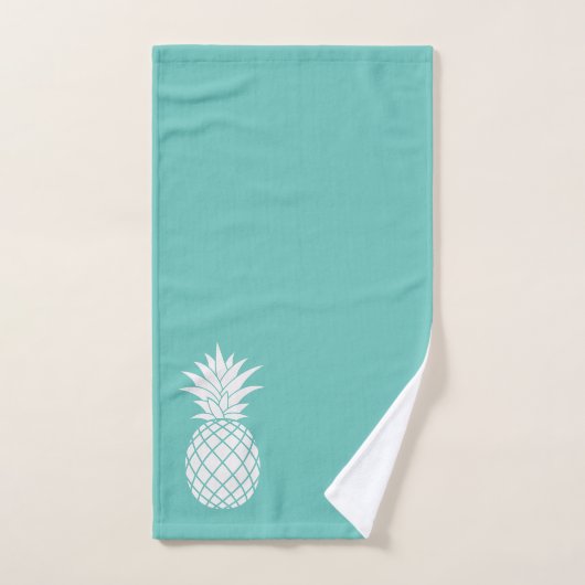 Witte ananas op Blauwgroen Handdoek (Handdoek)