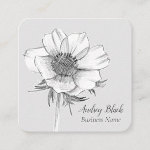 Witte anemie Bloemzwart grijs botanisch Vierkante Visitekaartje