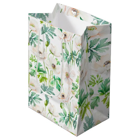 Witte anemonbloemen op room medium cadeauzakje (Voorkant Gekanteld)