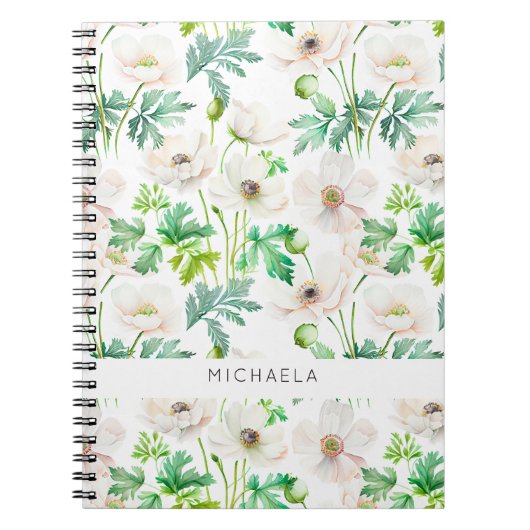 Witte anemonbloemen op room notitieboek (Voorkant)