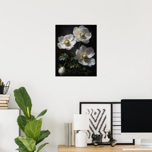 Witte Anemone Flowers Art Print Poster (Thuiskantoor)