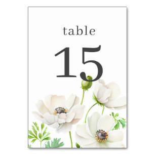 Witte Anemonen Bloem Tafel Nummer Kaart