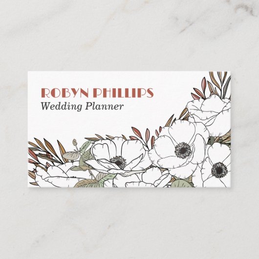 Witte Anemonen Boho Palette Greenery QR Code Visitekaartje (Voorkant)