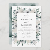 Witte Anemonen en Rozen Bloemenbruiloft Kaart (Voorkant / Achterkant)