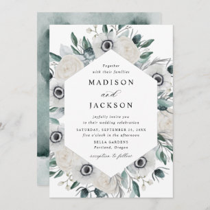 Witte Anemonen en Rozen Bloemenbruiloft Kaart