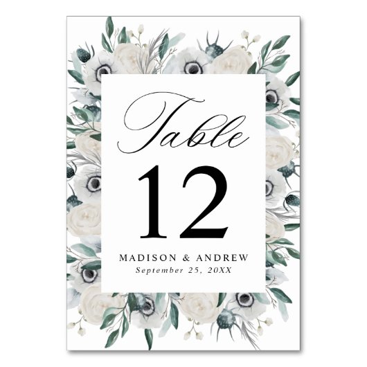 Witte Anemonen en Rozen Bruiloft Kaart (Voorkant)