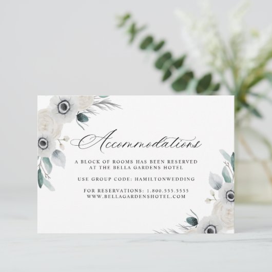 Witte Anemonen en Rozen Hotel Accommodaties Informatiekaartje (Staand voorkant)