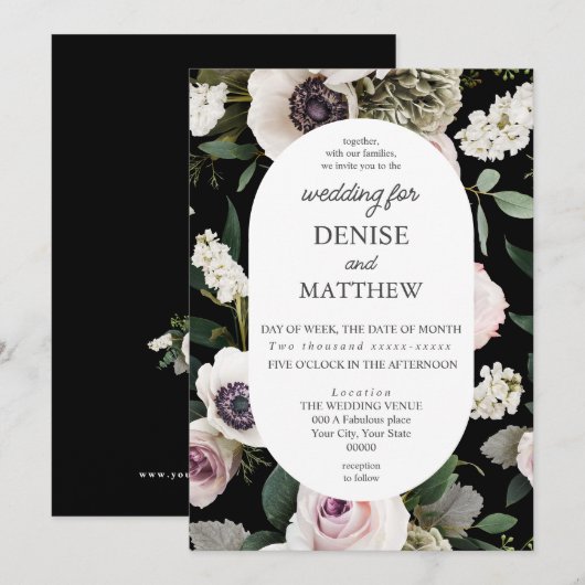 Witte Anemoon op een echte zwarte bruiloft Kaart (Voorkant / Achterkant)