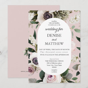 Witte Anemoon op Mauve Chalk Wedding Kaart