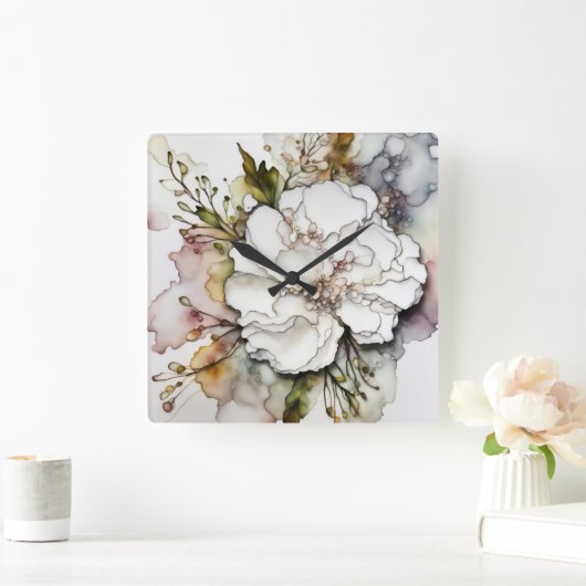 Witte anjer alcoholinkt Abstract Vierkante Klok (Huis)