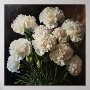 Witte anjers Bloemen Art Print Poster