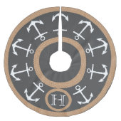 Witte anker en hellende nautische monogram kerstboom rok (Voorkant)