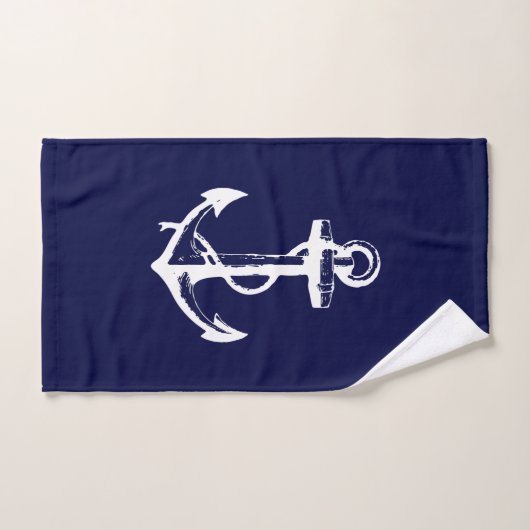Witte Anker en Marineblauwe Achtergrond Bad Handdoek (Handdoek)