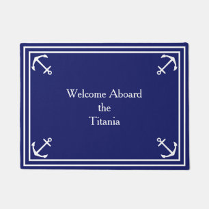 Witte Anker Grens op Navy Blue Custom Small Deurmat