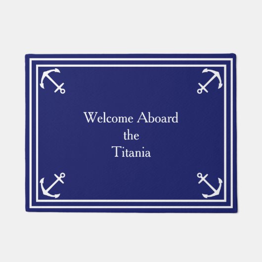 Witte Anker Grens op Navy Blue Custom Small Deurmat (Voorkant)