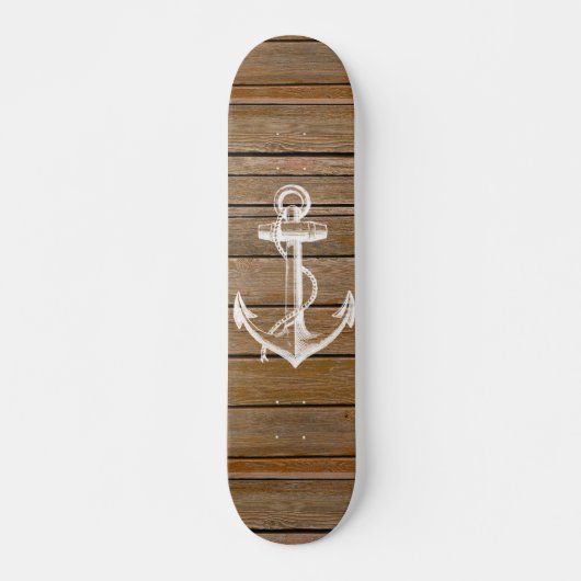 Witte anker  roestbruin hout skateboard (Voorkant)