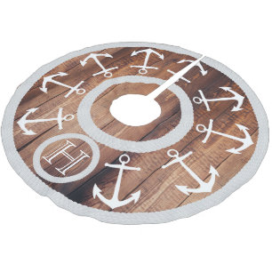 Witte Ankers en Rope Nautical Donker Hout Monogram Kerstboom Rok