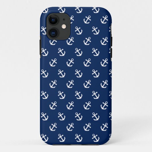Witte ankers op Navy Blue Case-Mate iPhone Case (Achterkant)