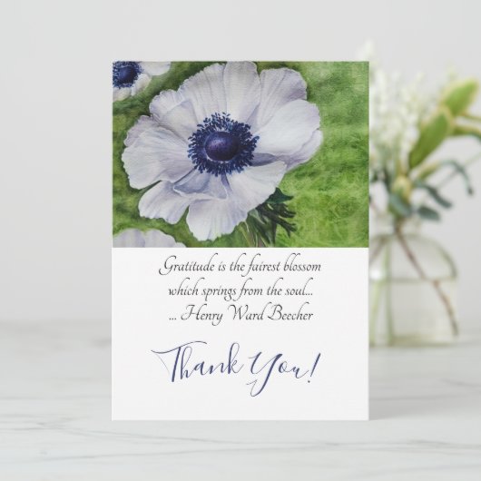 Witte annemonventilator bedankkaart (Staand voorkant)
