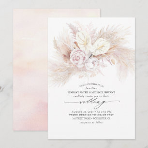 Witte Anthurium en Pampas Gras Elegante bruiloft Kaart