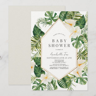 Witte Anthurium & Hibiscus Bloemen Baby shower Kaart