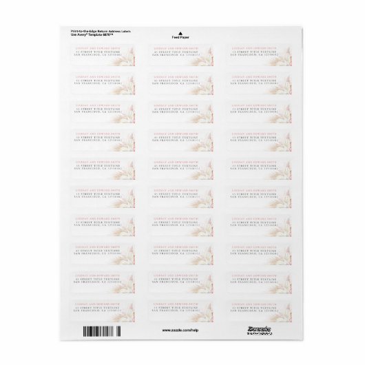 Witte Anthuriums en Pampas Grass Elegant Etiket (Full Sheet)