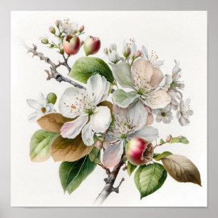 Witte appel bloesems bloemenkunst print Poster