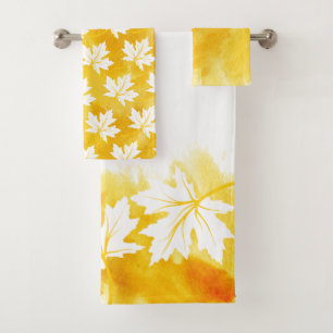 Witte appelbladgele waterverf wasmachine, monogram bad handdoek