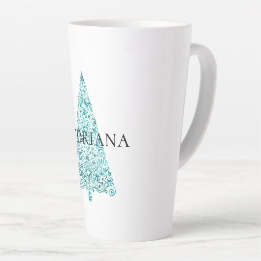 Witte Aqua Blue kerstboom Latte Mok (Rechterhoek)
