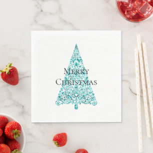 Witte Aqua Blue kerstboom Servet