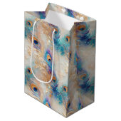 Witte Aqua gouden pauwenveren Medium Cadeauzakje (Voorkant Gekanteld)