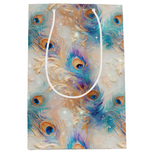 Witte Aqua gouden pauwenveren Medium Cadeauzakje